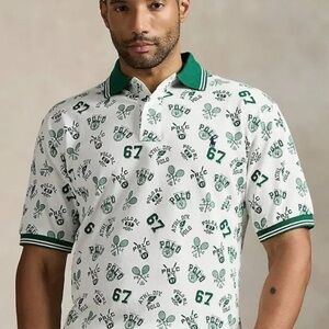Polo by Ralph Lauren White and Green Patterned Polo Shirt